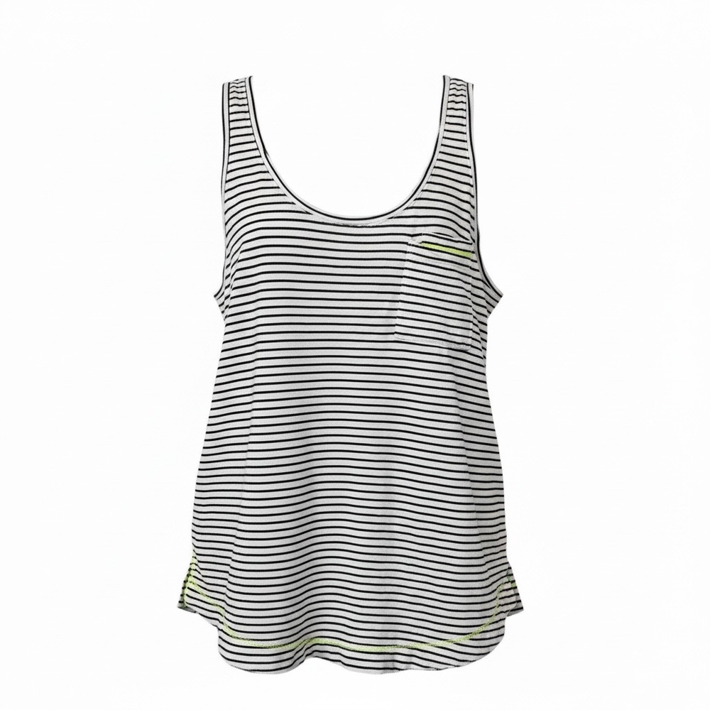 Anthropologie Black & White Striped Scoop Tank with Neon Trim - Size XS